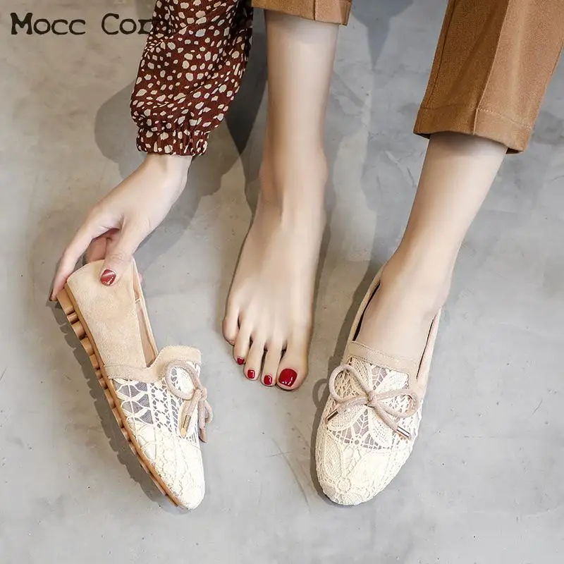 Женские Летние балетки с бантом на плоской подошве женские лоферы без застежек