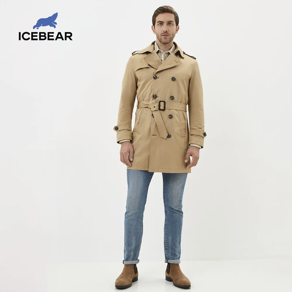 Мужской длинный Тренч ICEbear ветровка с отворотом брендовая одежда MWF20709D 2020|Плащи и