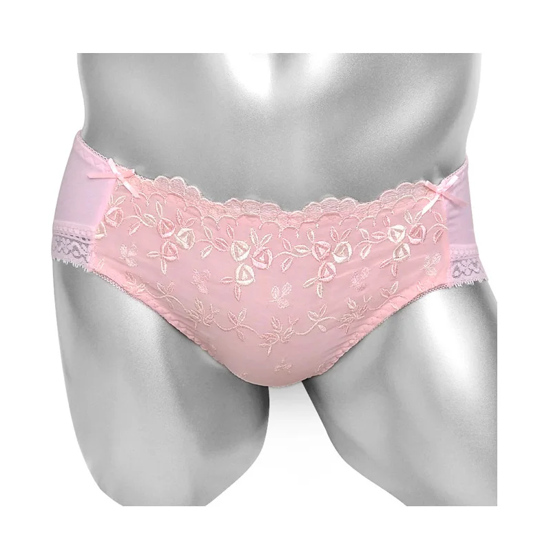 Трусы брифы женские и мужские кружевные нижнее белье сетчатые с цветами розового