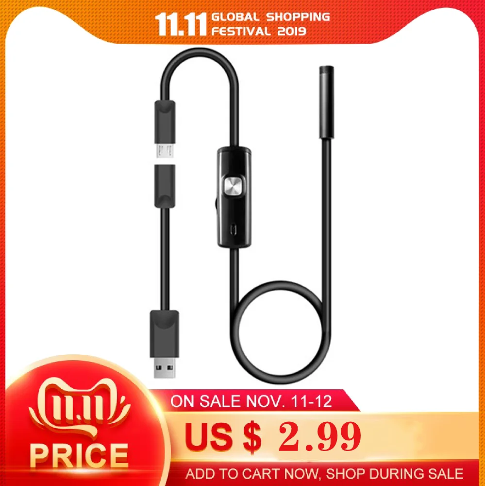 1 м/7 мм объектив USB кабель мини жесткая Инспекционная камера змеиная трубка