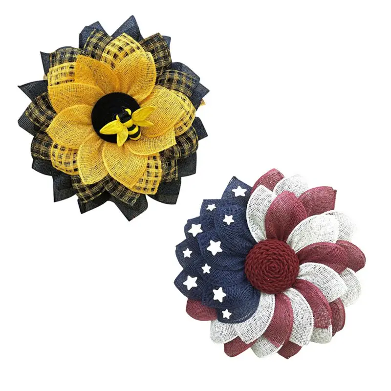 

Bee Sunflower Wreath Easter Wreaths Ornaments Spring Wreath Hanging Pendants Artificial Garland Simulation Leaf Decor
