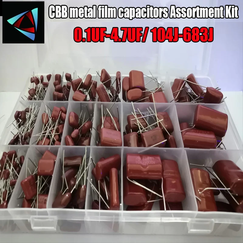 24 значения 344 шт 63V 100V 250V 400V 450V 1250V 2000V 3000V 0 1 UF 4 7 мкФ 104J 683J CBB на металлической пленке
