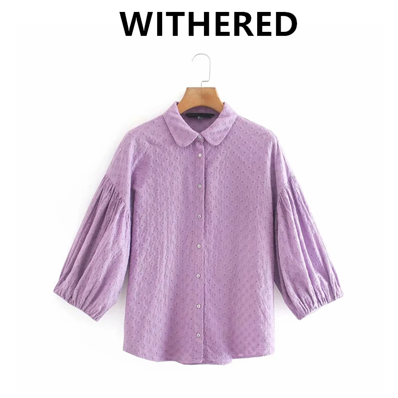 

Dave&Di autumn england indie folk vintage floral embroidery violet elegant blouse women blusas mujer de moda 2020 shirt tops