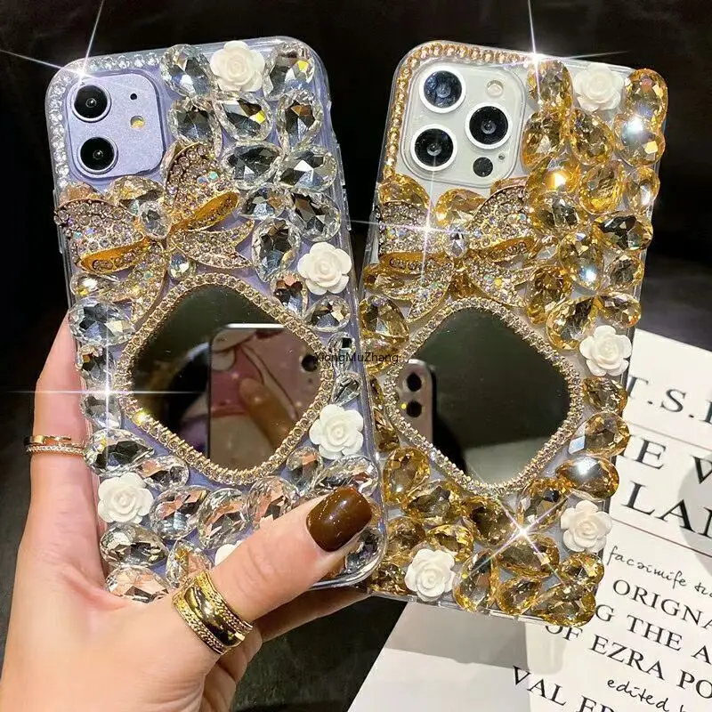 

Luxury Bowknot Diamond Rhinestone Phone Case Make-up Mirror Cover for Huawei Y7A Y9A Y7P Y8P Y8S Y9S Y5P Y6P Y9 Y7 Y6 Y5 Prime