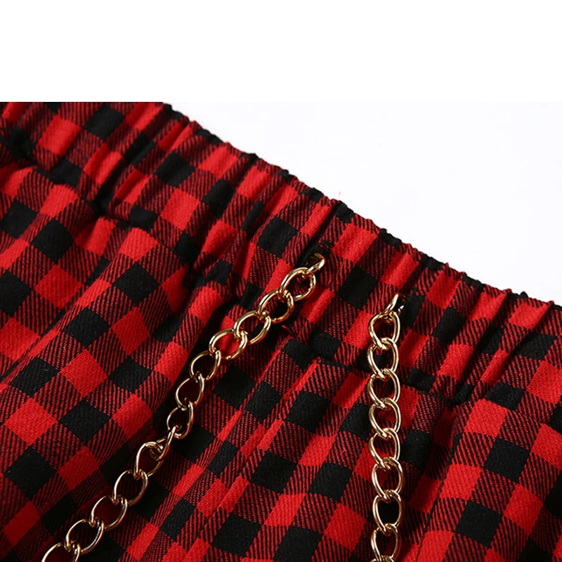Lossky/женские брюки Сезон осень-зима В стиле панк клетку Уличная одежда с высокой