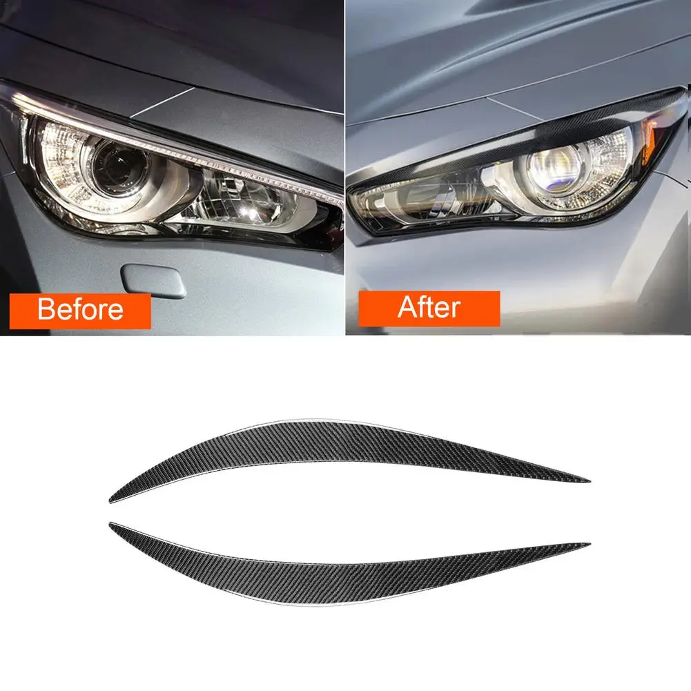 

2Pcs Carbon Fiber Car Front Headlight Eyebrows Sticker Self-adhesive Decal Trim For Infiniti Q50 Auto Styling Accessories
