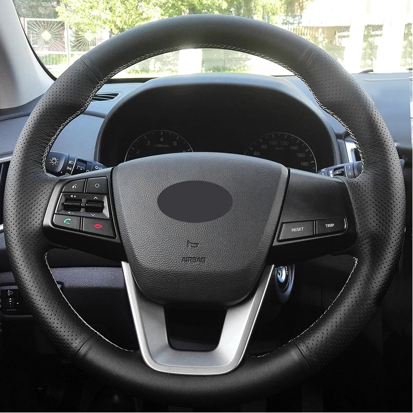 Рука Шить черная искусственная кожа автомобильные аксессуары на рулевое колесо