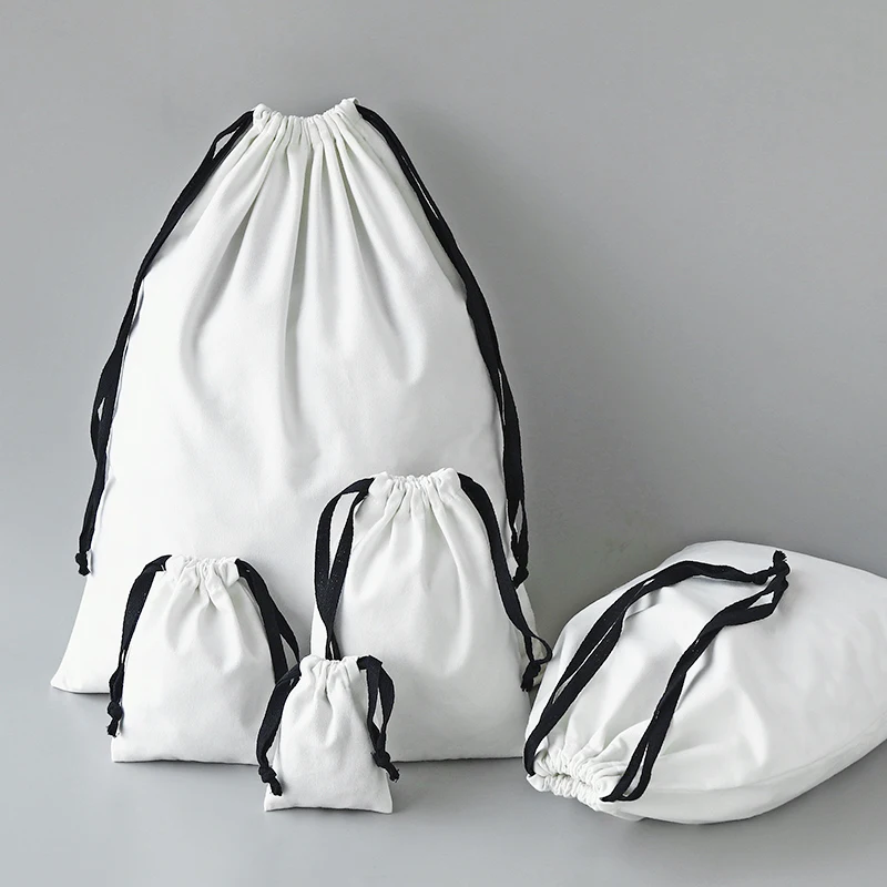 10pcs/lot Big Size White Cotton Canvas Bags Drawstring Pouches Gift Packing Bag Jewelry Sack Home Storage Bag Custom Logo