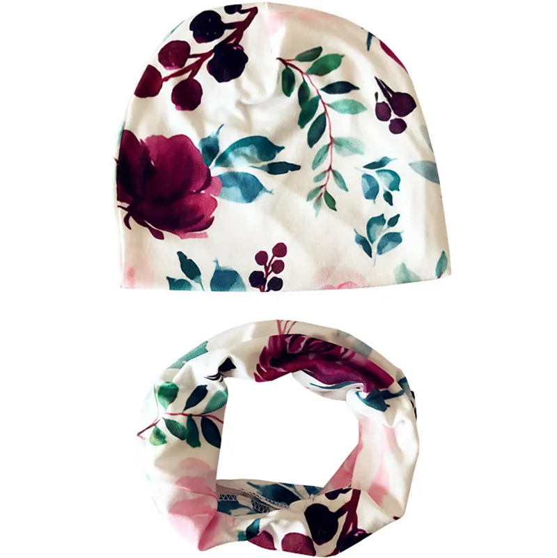 Новые весенние детские шапки с цветочным принтом комплект шарфом хлопковая