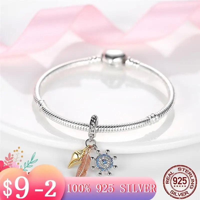 Independent Design New 925 Sterling Silver Conch feather wheel rudder Charm Fit Original Pandora Bracelet DIY Jewelry For Women | Украшения