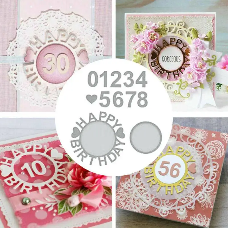 

DIY Happy Birthday Numbers Cutting Dies Embossing Stencil Template for Scrapbooking Embossing Paper Card making