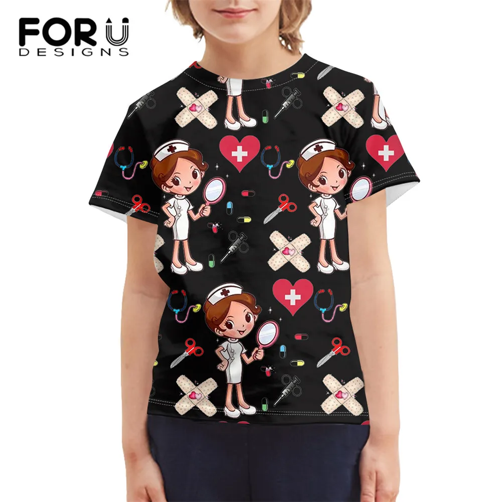

Black Summer Boys And Girls t-shirt Tops 2021 New Harajuku Style Cartoon Nurse 3D PrintED Children T-shirt Hip-hop t-shirt kids