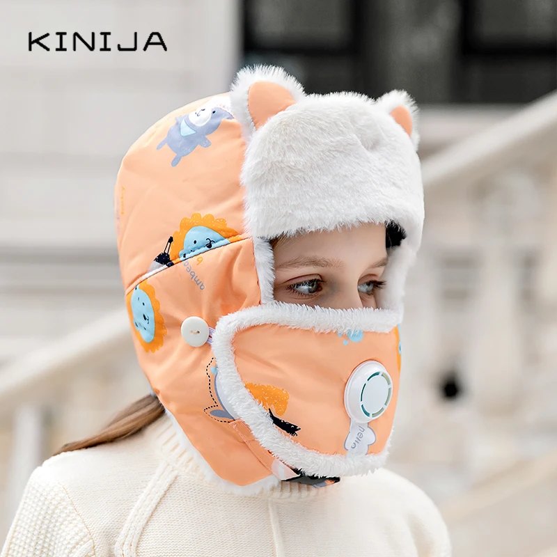Зимняя Детская плюшевая теплая маска для лица Lei Feng с ушками хлопковая Корейская