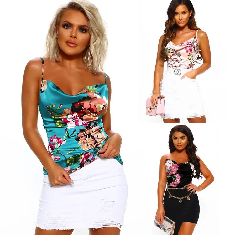 

Women Floral Print Backless Slim Fit Sexy Cami Tank Tops Spaghetti Strap Casual Blusas Sleeveless Vest Basics Highstreet Clothes