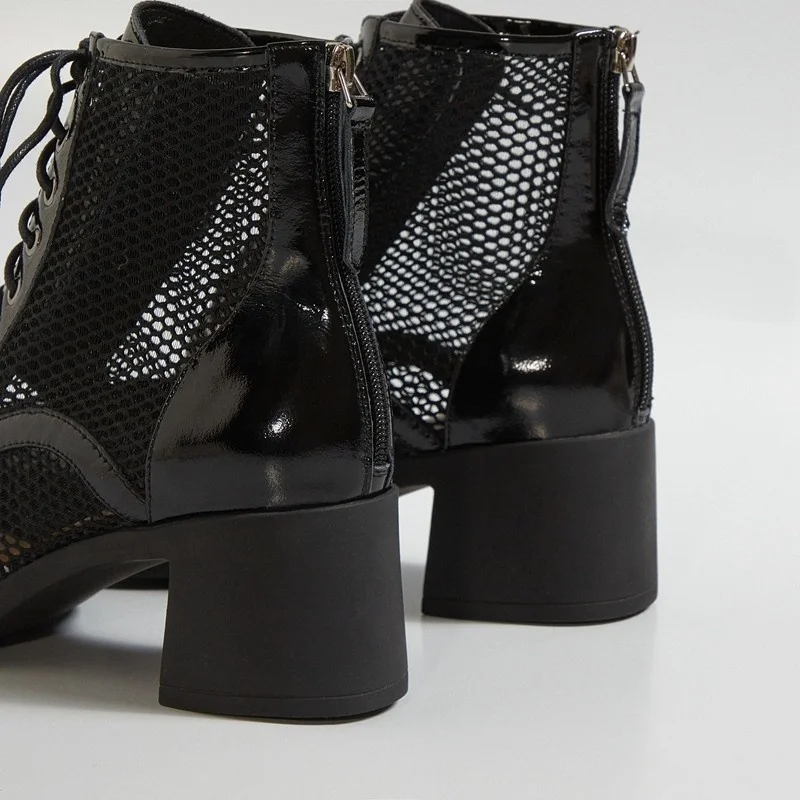 

New Genuine Leather Mesh Boots Women 2021 Spring Autumn Cross-tied Lace Up Ankle Boots White Booties Heels Female Shoes Handmade