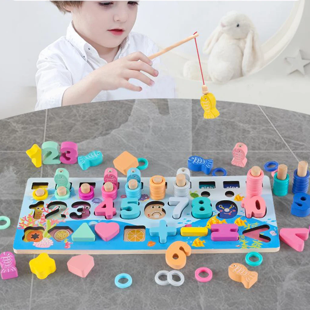 Деревянные игрушки Монтессори цветная форма развивающие для сортировки рыбалки
