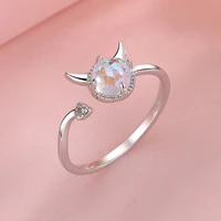 sweet cute little devil opening rings for women rhinestone angel wings adjustable finger ring female party birthday jewelry gift