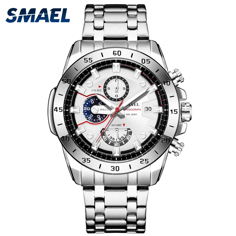 

SMAEL Watch Men Classics bussiness alloy watch with three eyes and six stitches dial Mens Reloj Watches Homme Saati SL-9090