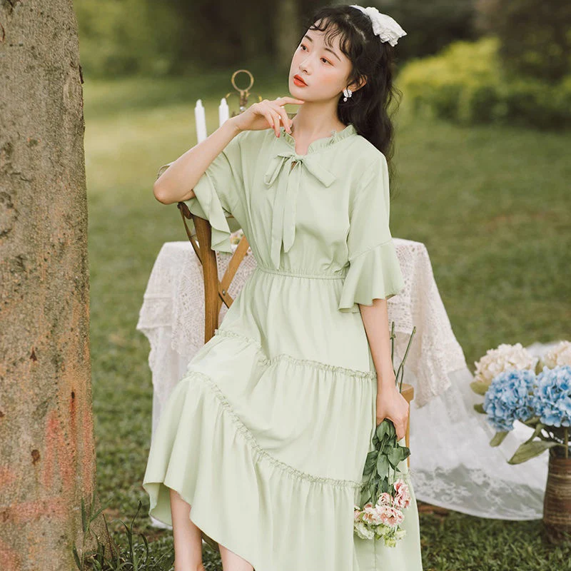Французский стиль Vestidos женственность Длинные платья Тонкий элегантный бант