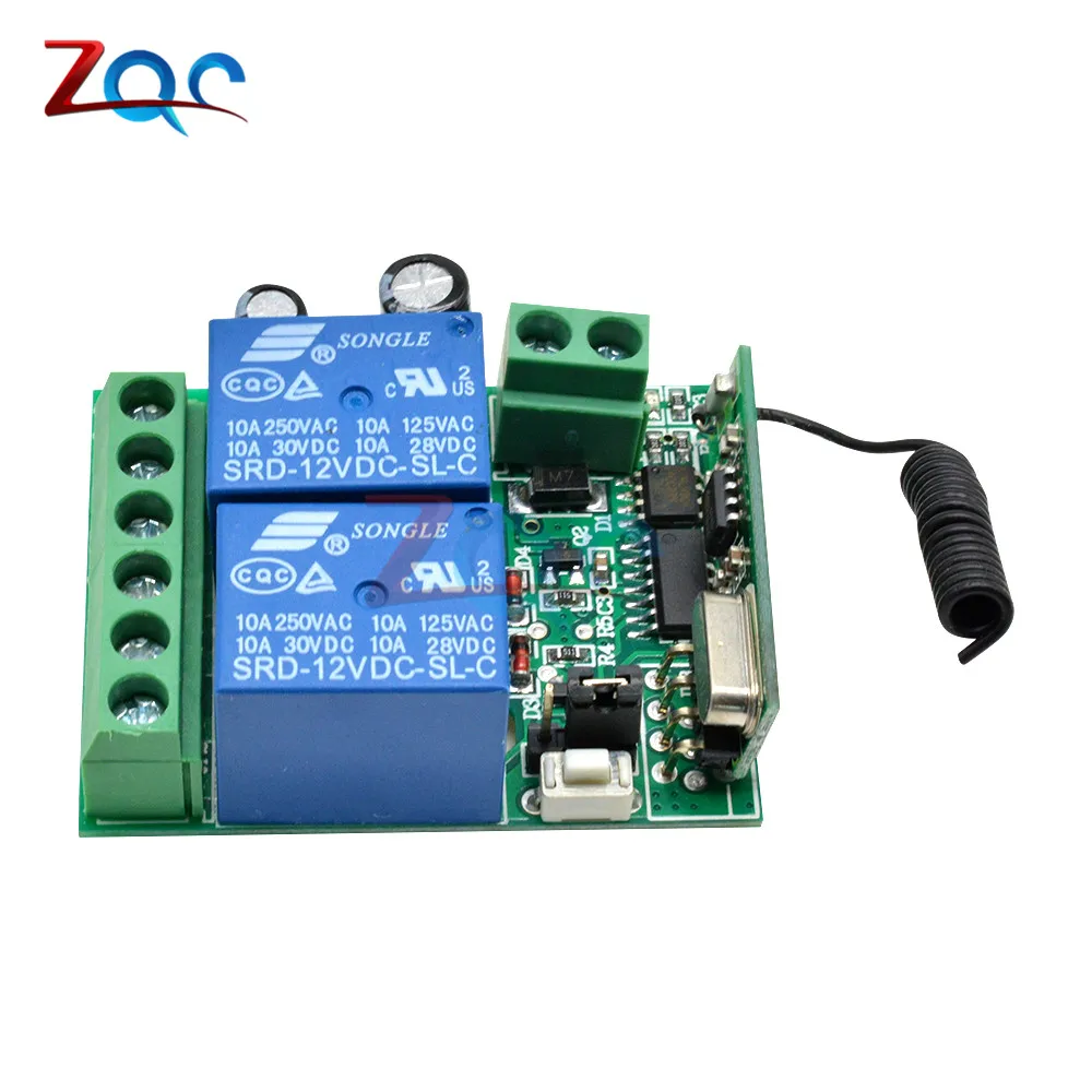 Wireless Remote Switch DC 12V 2 Channel Multi-Functional Relay 433Mhz Transmitter with Receiver for Electric Doors Cars Lights |