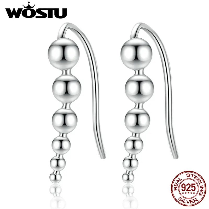 WOSTU Аутентичные серебряные бусины 925 пробы гладкие шарики 6 шт. длинные серьги-гвоздики с крючками Свадебные украшения для женщин подарок DXE040