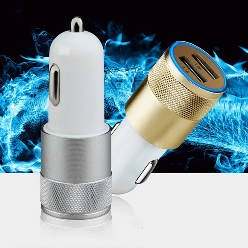 Универсальное автомобильное зарядное устройство USB 2 1 в металлическое с двумя