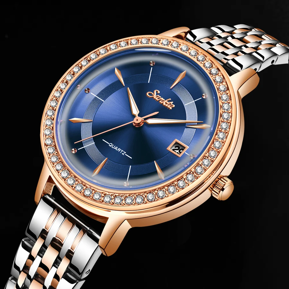 Новинка SUNKTA женские часы Топ бренд Роскошные наручные из нержавеющей стали