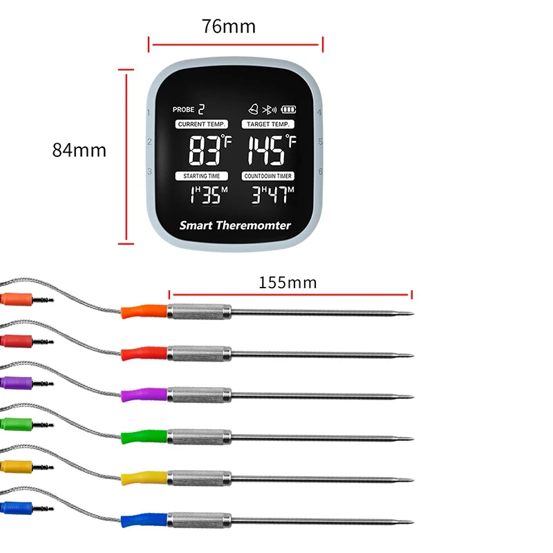 

Meat Thermometer 6 Probes, Digital Wireless Thermometer Remote Intelligent Application Control Thermometer