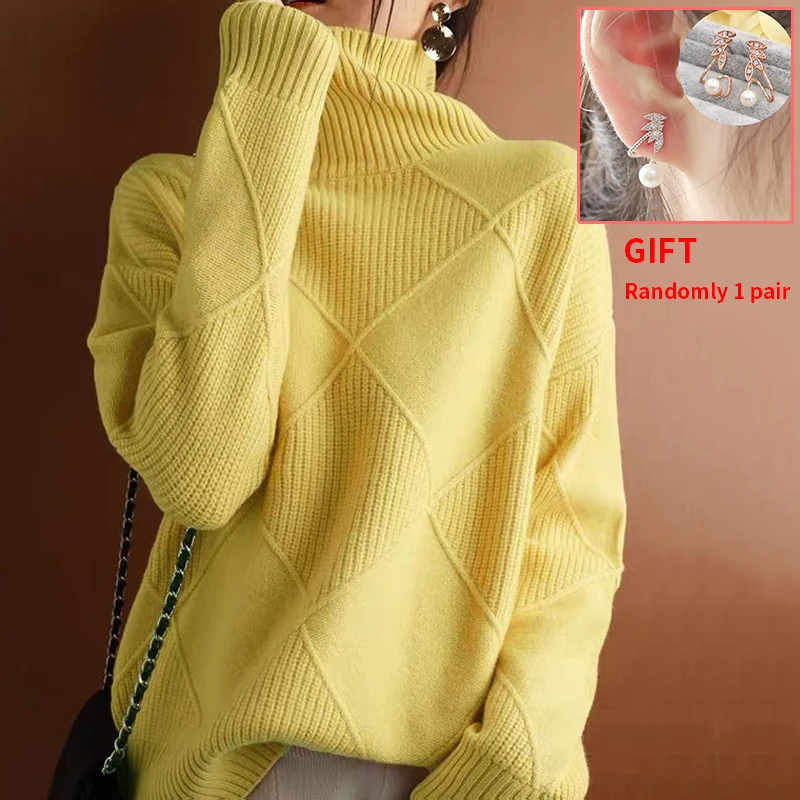 

Autumn Winter Turtleneck Sweater Women Thick Clothing Pure Color Pullover Jumper Batwing Long Sleeve Loose Tops Knitted Sweater