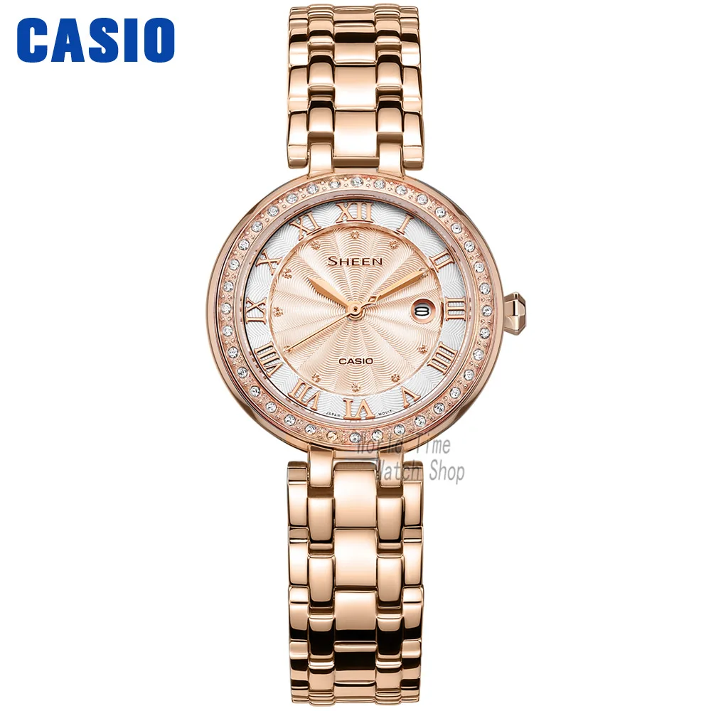SHE4034PG4A-1 Часы Casio SHEEN женские часы Swarovski Crystal топ класса люкс комплект 50м Водонепроницаемые кварцевые женские часы женские Розовое золото Подарки Часы Спортивные часы relogio feminino reloj mujer montre homme bayan - Цвет: SHE4034PG4A-1