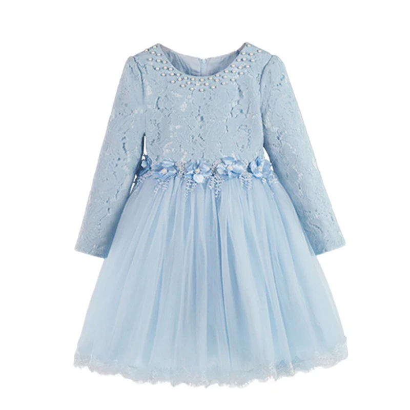 Платье принцессы для девочек г. Осенне-зимние модели, Сетчатое платье детская одежда с цветочным рисунком для больших детей для детей от 3 лет