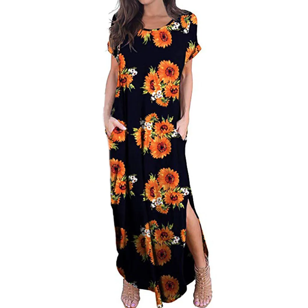 Женское платье новое повседневное Свободное длинное с карманами женские платья