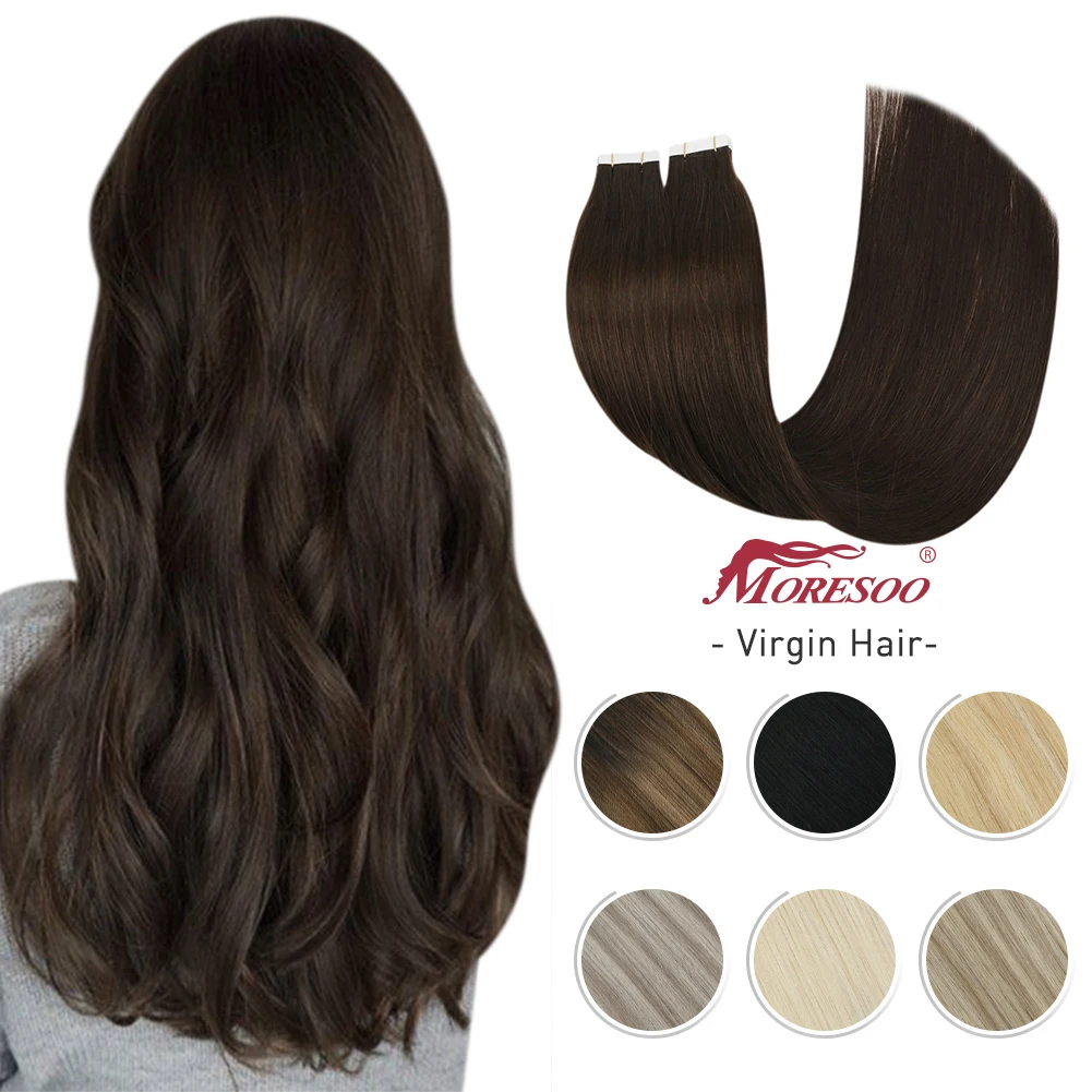 

Moresoo Tape in Extensions Virgin Real Human Hair 10A Grade Silky Straight Seamless Invisible PU Skin Weft Double Drawn Hair