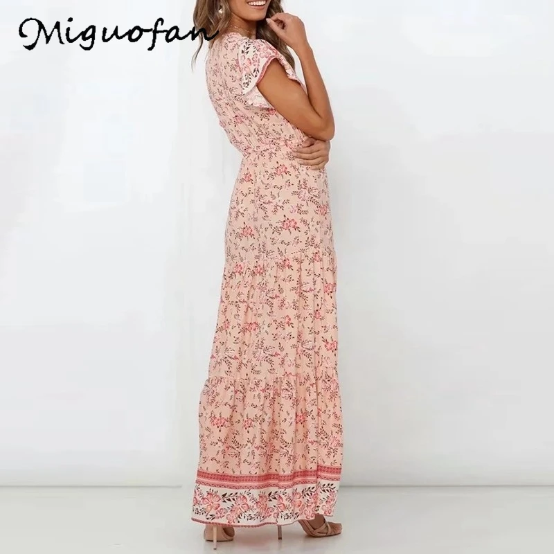 Miguofan платья в богемном стиле с принтом Пляжное длинное платье разрезом