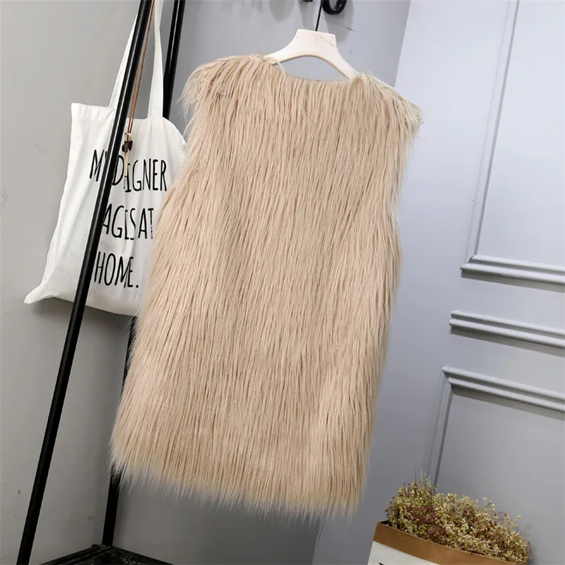 Новинка S/3Xl женские длинные жилеты из искусственного меха зима-осень пушистые меховые куртки без рукавов с v-образным вырезом Модные жилеты из искусственного меха J3047