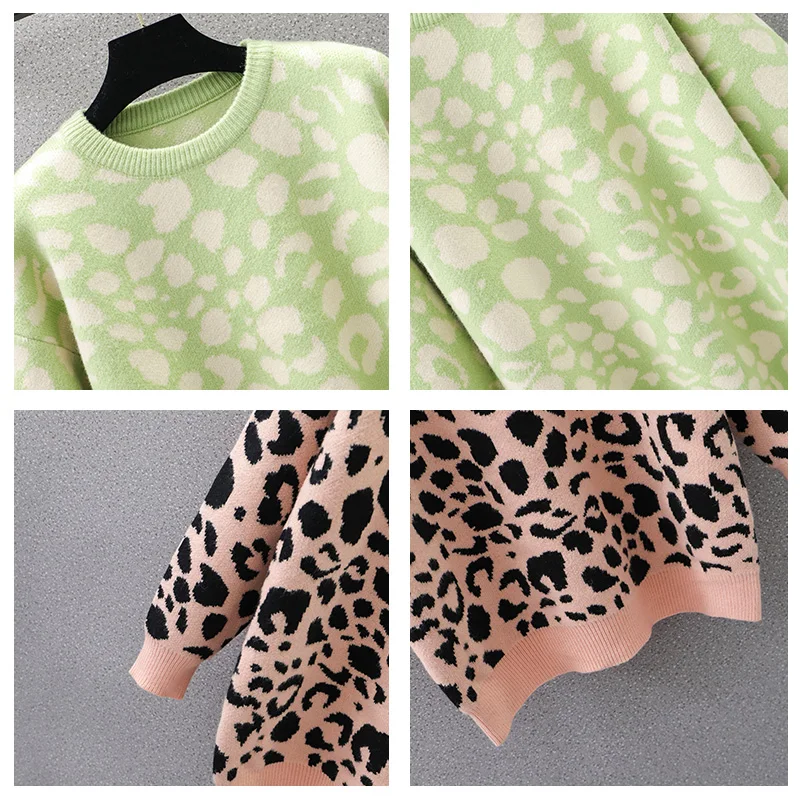 

Green Cute Sweet Loose Leopard Female Autumn Clothes Korean Women'S Oversize Pullovers Knitted Sweater 2020 Winter Sweater K0694