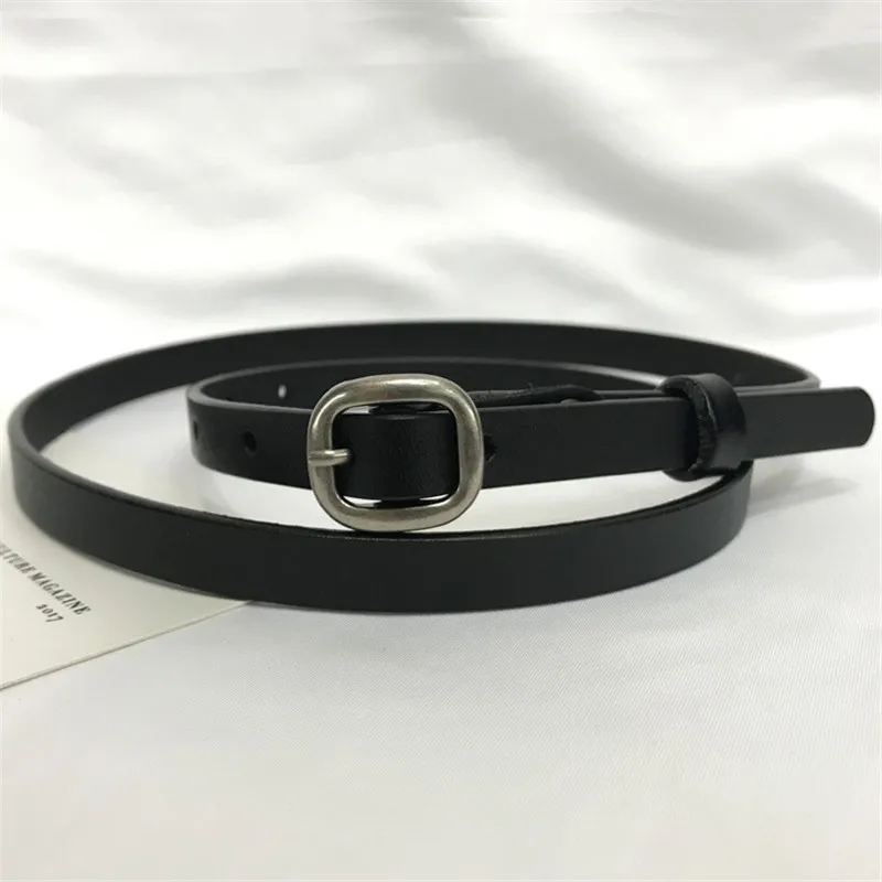 

Hot Cowhide Belt For Women 1.5CM Width Belt Fashion Casual Female Genuine Leather Waists Strap Silver Square Buckle Thin Belts