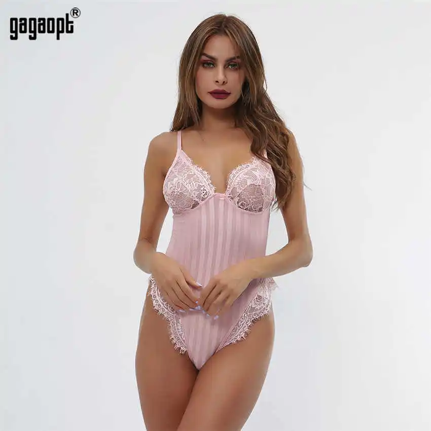 Pink Gagaopt Соблазнительные Кружевные Боди женские открытые обтягивающие боди модные комбинезоны Romopers Body Feminino - Цвет: Pink