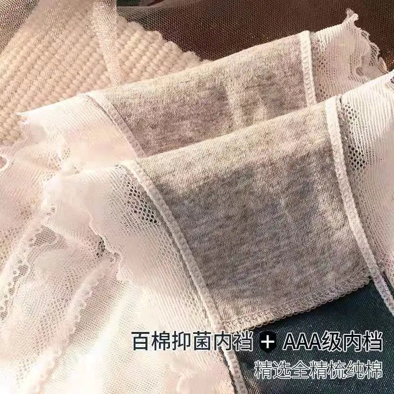 

Sexy Cotton Panties for Women Underwear Seamless Mid Waist Lace Transparent Female Underpants Briefs Ladies