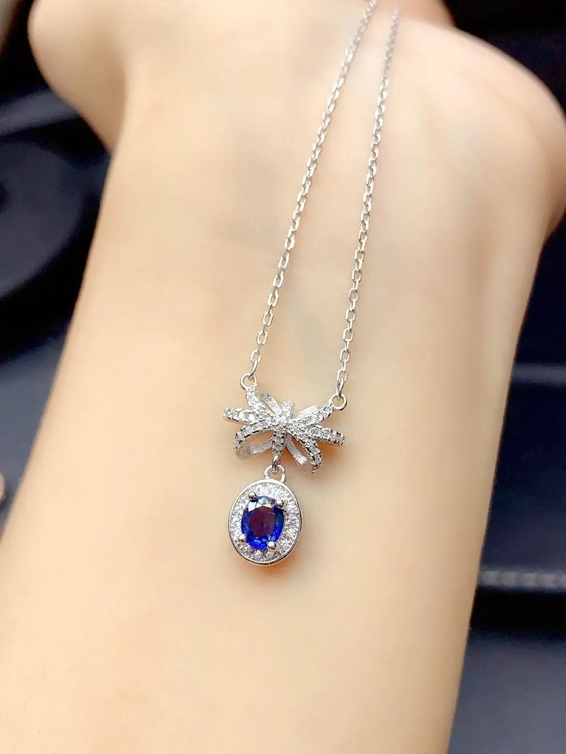 

Natural Sapphire Necklace Royal Sapphire S925 Silver Platinum Plated Rose Gold Main Stone 45mm Sapphire Support Testing