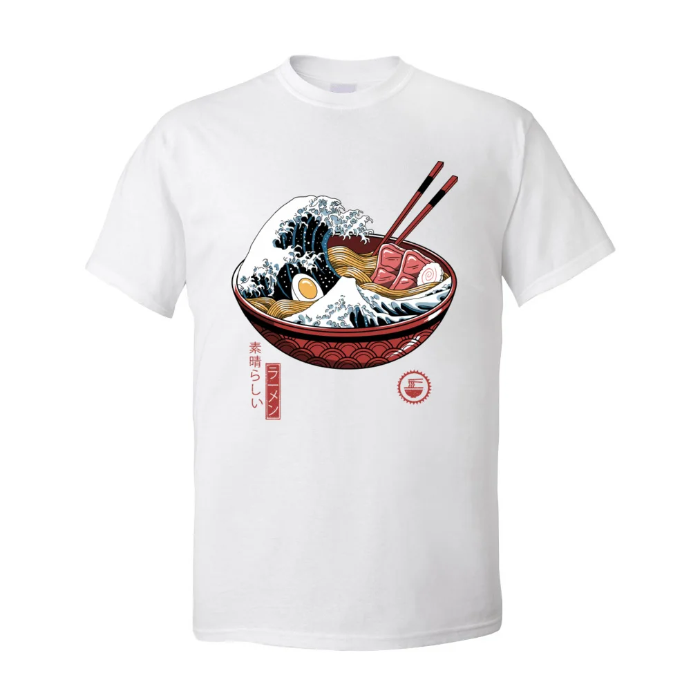 

Printing Great Ramen Wave White Tops T-Shirt for Men Classic Japan Style Crewneck 100% Cotton Short Sleeve T Shirt Noodle Tees