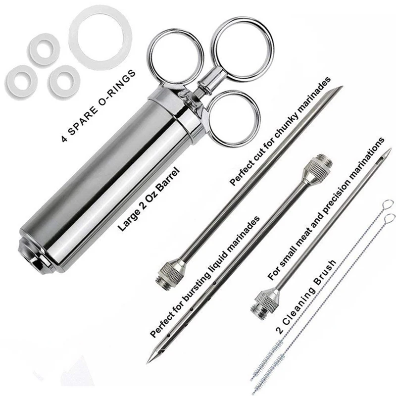 

Meat Injector 304 Stainless Steel Marinade Syringe Set with 3 Marinade Injector Needles for BBQ Grill,Send 2 Cleaning Brushes