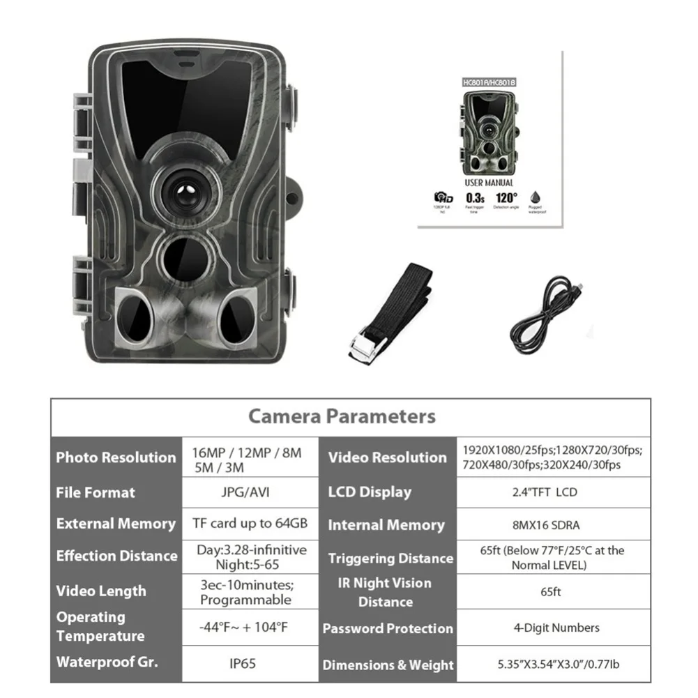 

Hunting Camera Wild Trail Cameras HC801A 16MP 1080P IP65 Photo Trap Wildlife Surveillance Cams Scout Tracking Hunting Camera