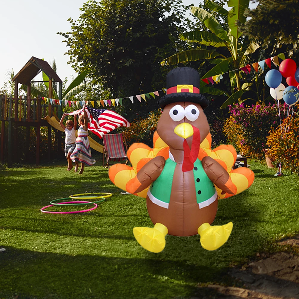 Juguetes inflables de Acci&oacute;n de Gracias, modelo de pavo inflable para exteriores con luz LED para decoraci&oacute;n del jard&iacute;n del hogar-0