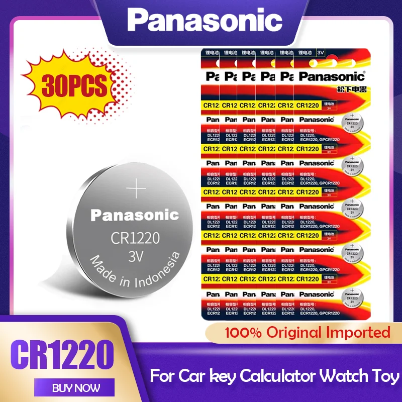 30 шт. Panasonic CR1220 CR 1220 Кнопочная батарея для дистанционного ключа часов BR1220 ECR1220 GPCR1220
