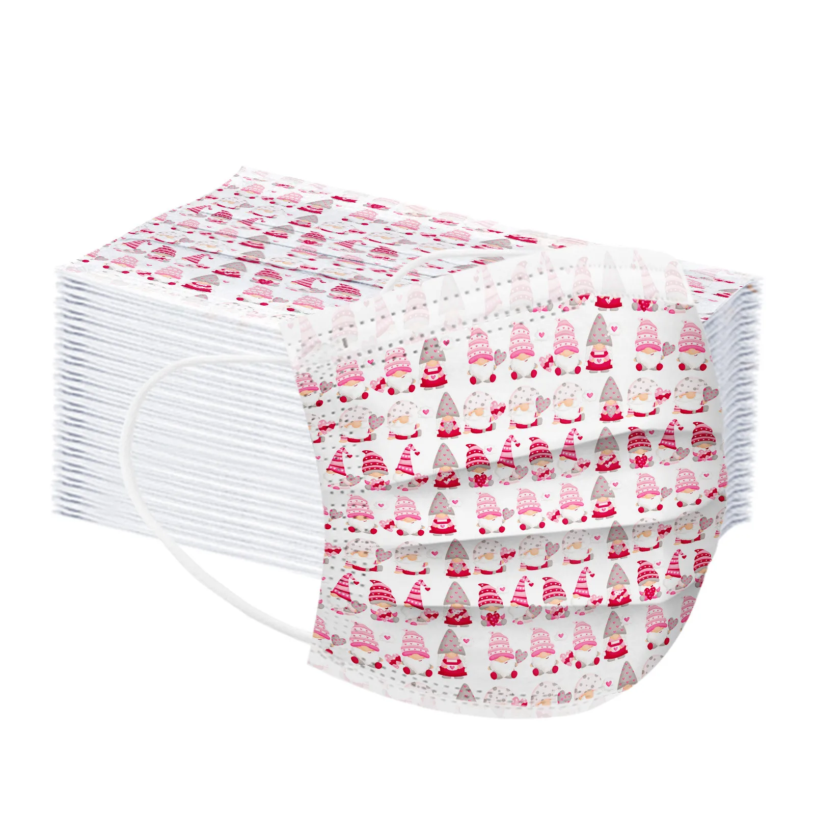 

50pcs Valentine's Adult Disposable Mouth Face Mask Christmas Gnome Printed Earloop 3-lyr masque mascarillas Party Supplies