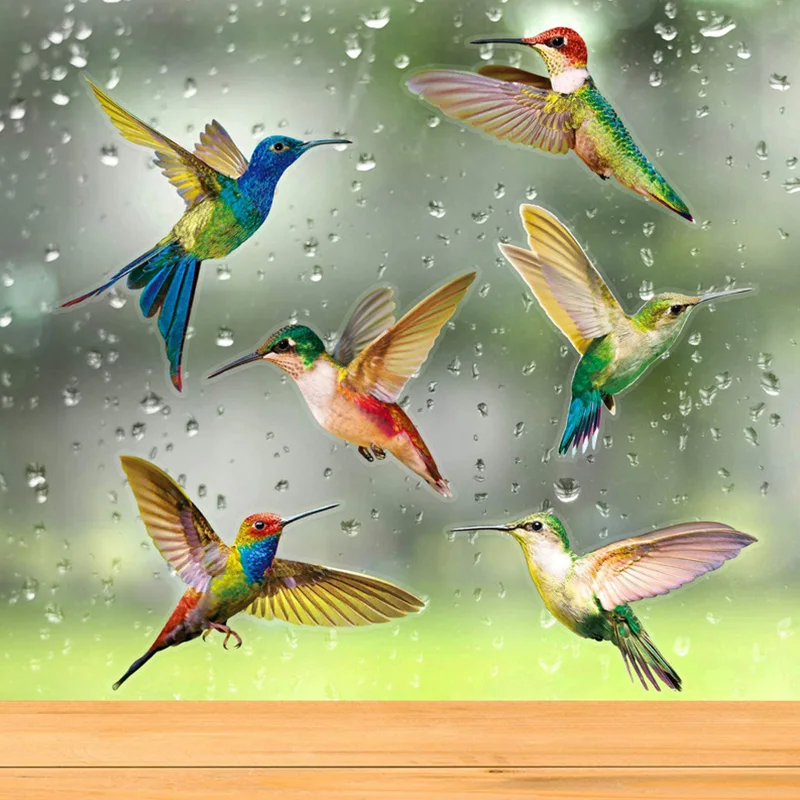 

6PCS Creative Hummingbird Painting Glass Decals Stickers Non Adhesive Anti-collision Window Clings to Prevent Bird Strikes NEW