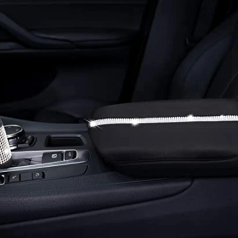 

Rhinestone Car Armrest Box Cushion PU Car Armrest Seat Cover Protective Cover Universal