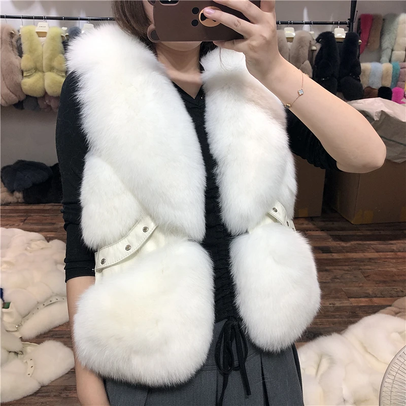 ZDFURS* Женский жилет из натурального меха лисы зимний женский жилет без рукавов натуральная меховая Шуба Женский жилет из натурального меха