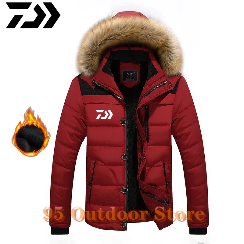 

Daiwa White Duck Down DAIWA Fishing Jacket Warm Hooded Thick Puffer Jacket Coat Male High Quality Thermal Winter Fishing Clothes